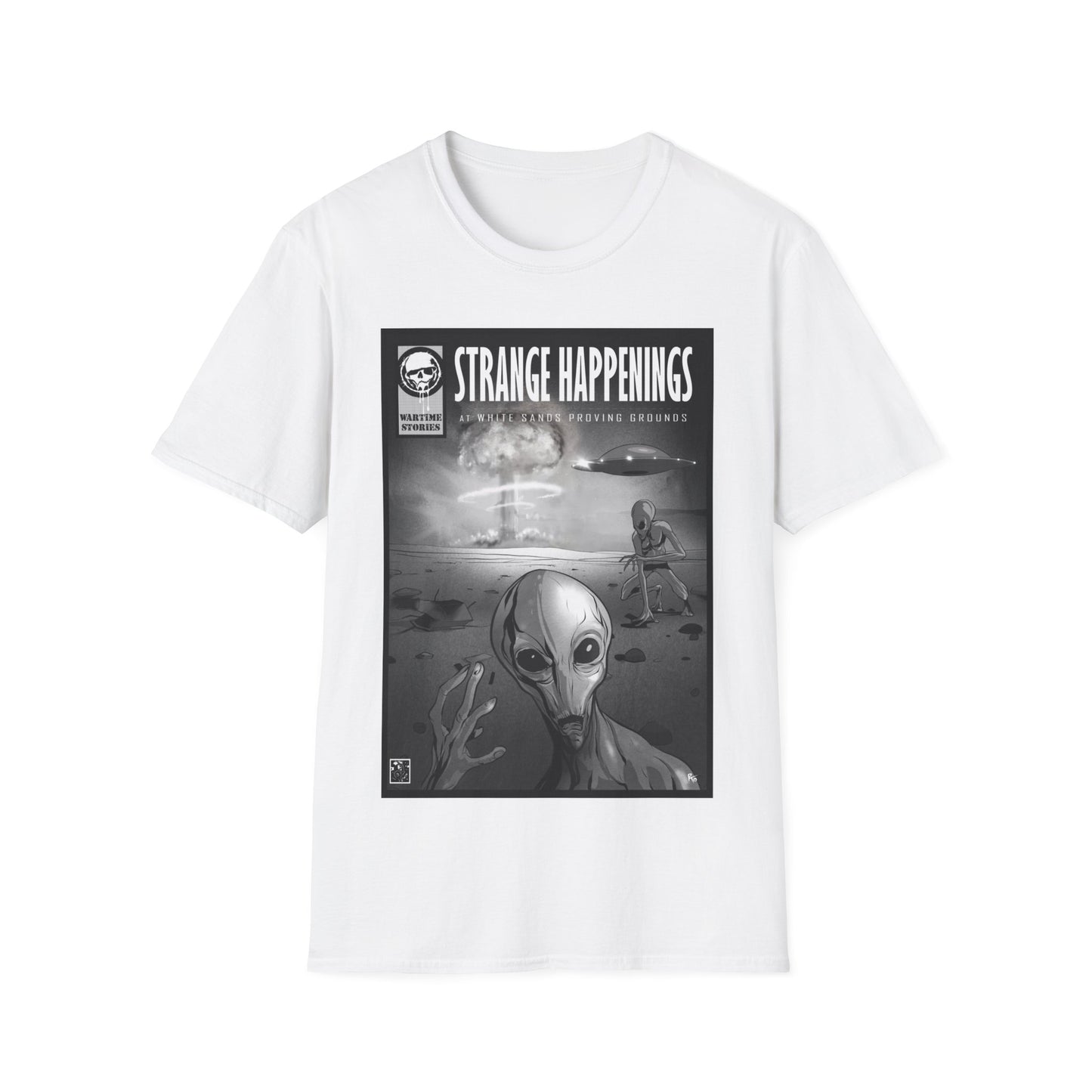 T-Shirt - White Sands Proving Grounds - UFOs & Nuclear Bombs (Comic Book Style)