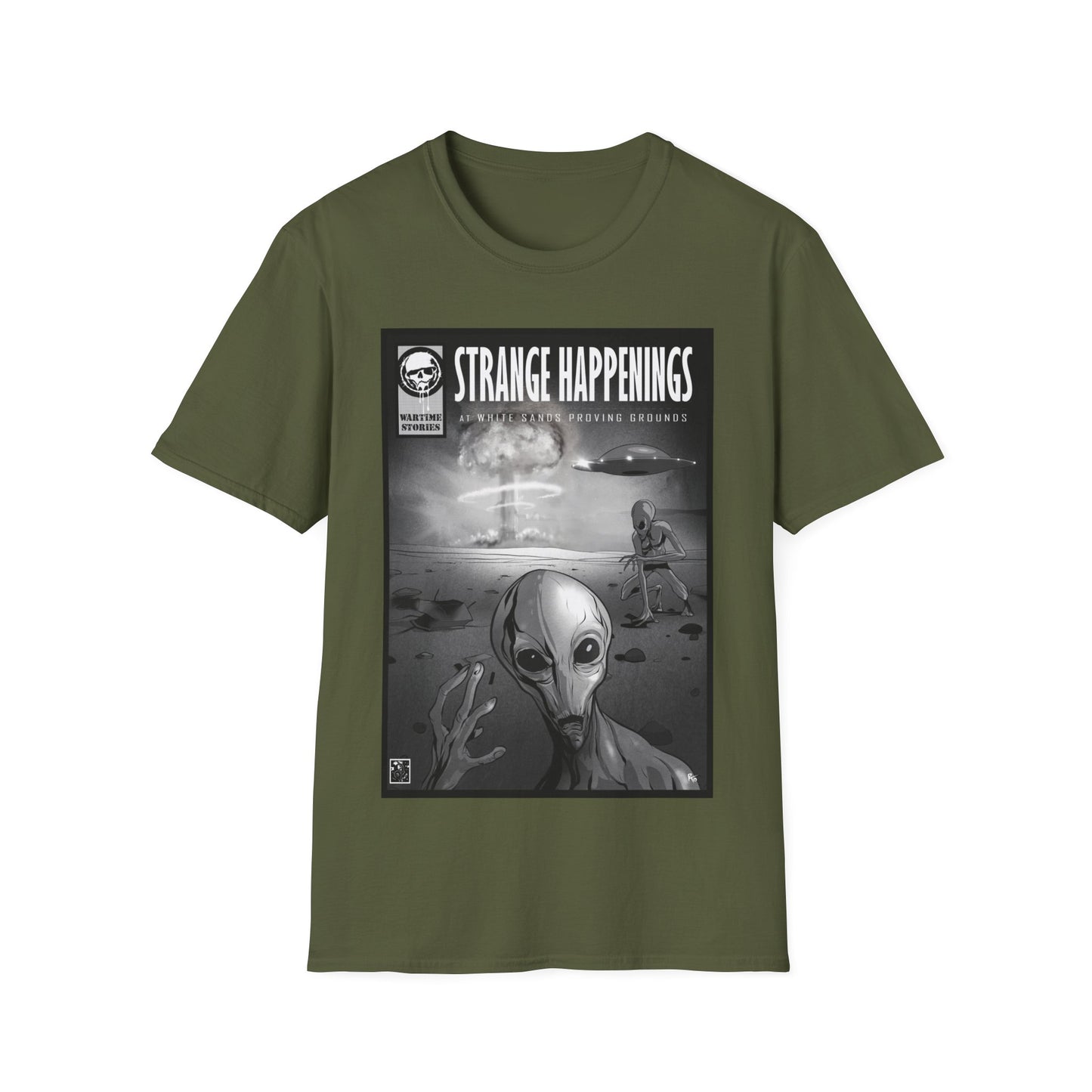 T-Shirt - White Sands Proving Grounds - UFOs & Nuclear Bombs (Comic Book Style)