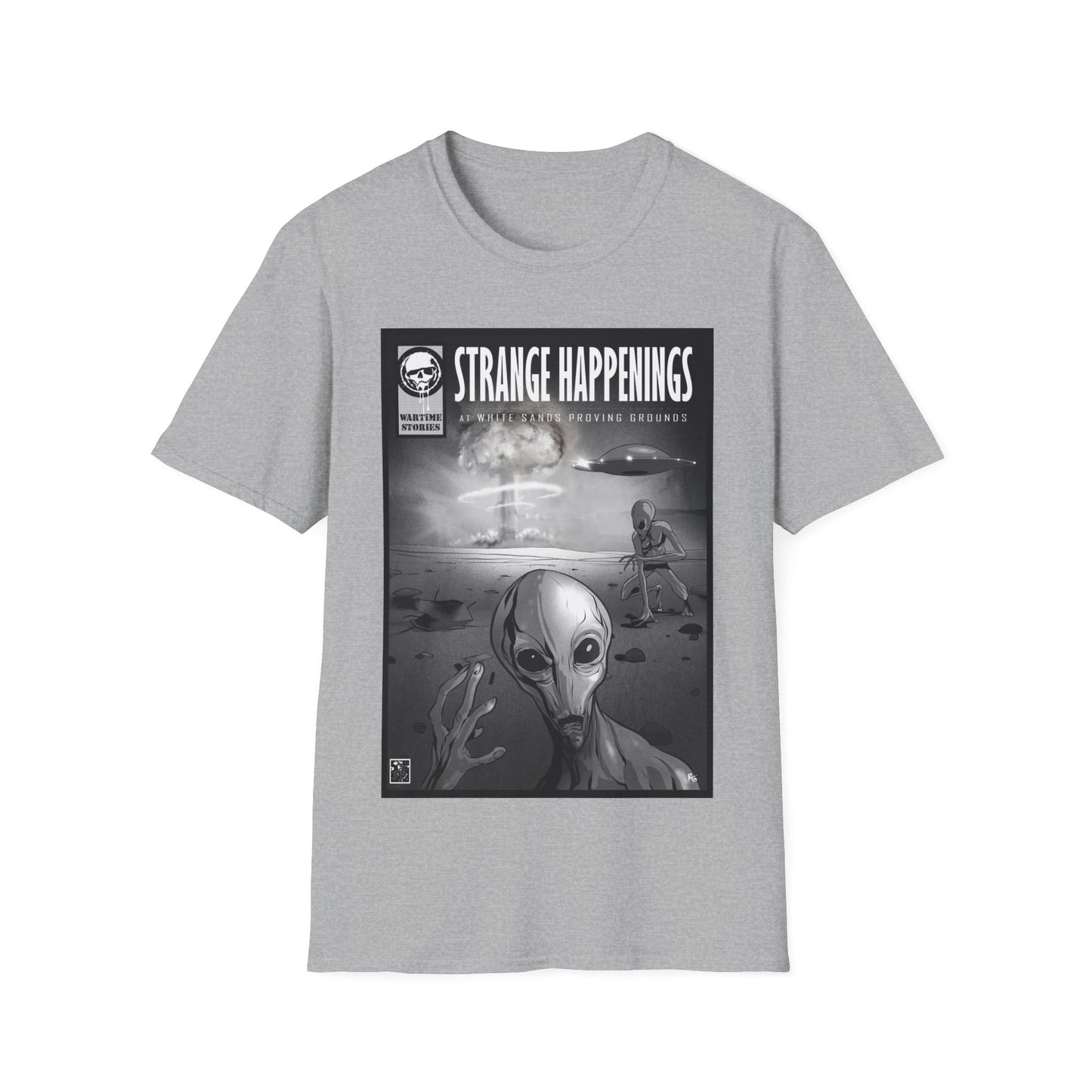 T-Shirt - White Sands Proving Grounds - UFOs & Nuclear Bombs (Comic Book Style)